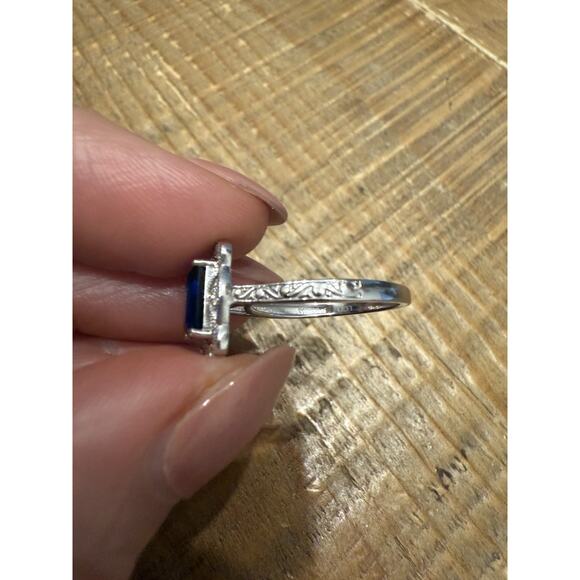 Antique Style 1.67 Ct Sapphire & Lab Created Diamond VS2 Sterling Silver Ring - Picture 6 of 6